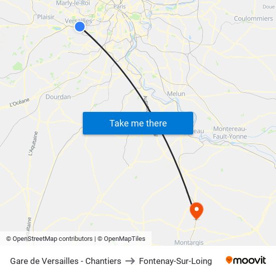 Gare de Versailles - Chantiers to Fontenay-Sur-Loing map