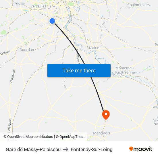 Gare de Massy-Palaiseau to Fontenay-Sur-Loing map