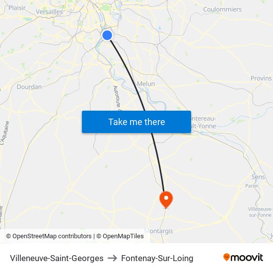 Villeneuve-Saint-Georges to Fontenay-Sur-Loing map