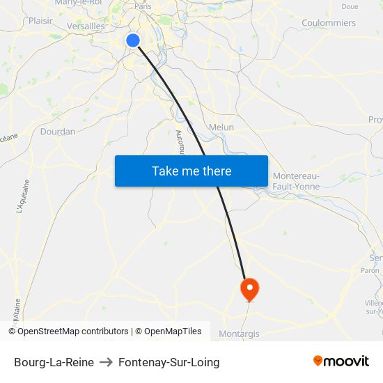 Bourg-La-Reine to Fontenay-Sur-Loing map
