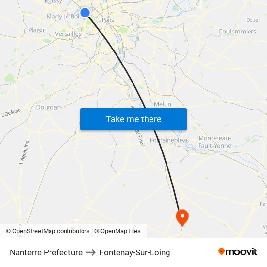 Nanterre Préfecture to Fontenay-Sur-Loing map