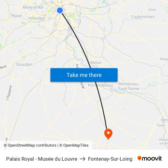 Palais Royal - Musée du Louvre to Fontenay-Sur-Loing map