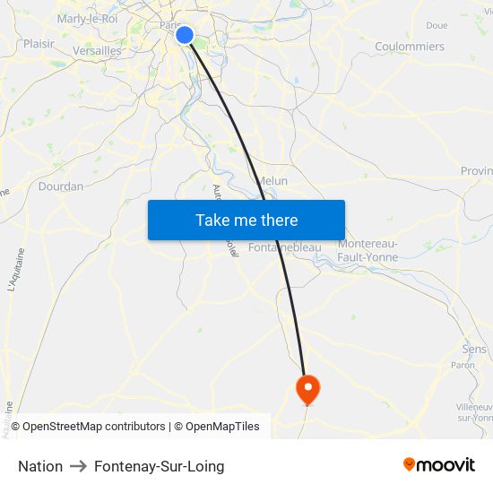 Nation to Fontenay-Sur-Loing map