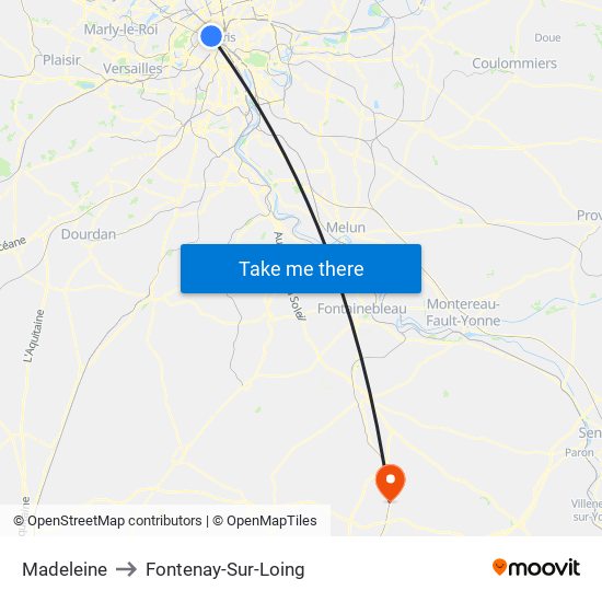 Madeleine to Fontenay-Sur-Loing map