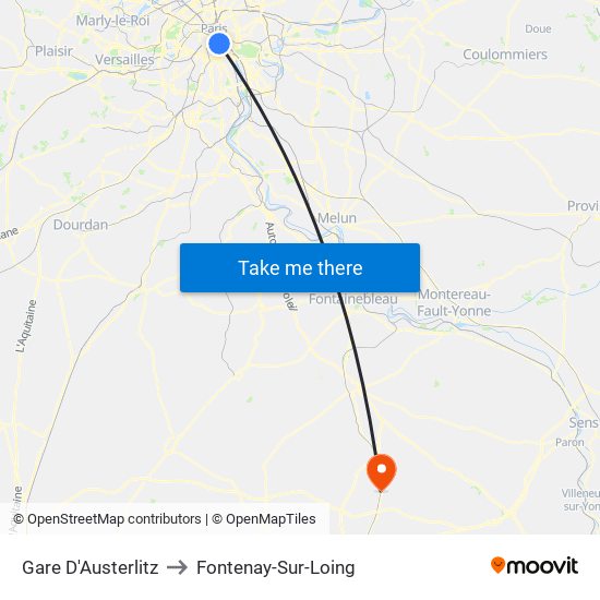 Gare D'Austerlitz to Fontenay-Sur-Loing map