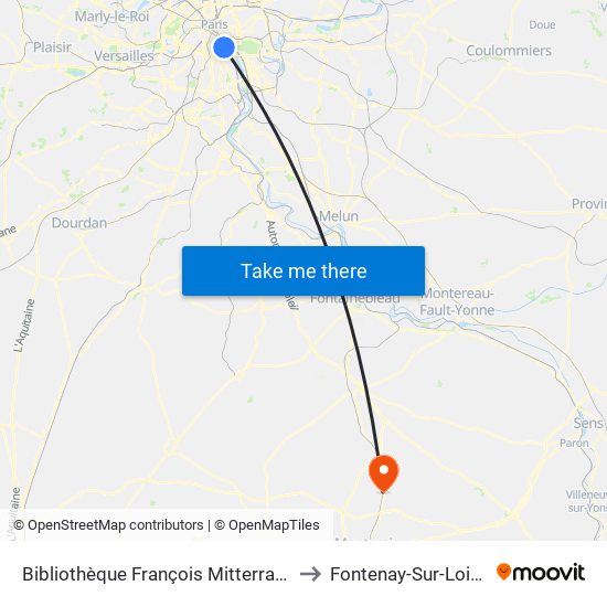 Bibliothèque François Mitterrand to Fontenay-Sur-Loing map