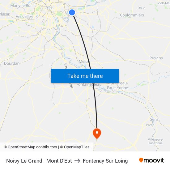 Noisy-Le-Grand - Mont D'Est to Fontenay-Sur-Loing map