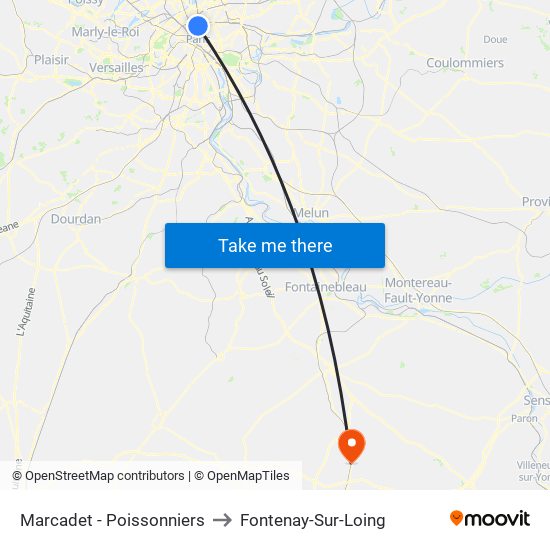 Marcadet - Poissonniers to Fontenay-Sur-Loing map