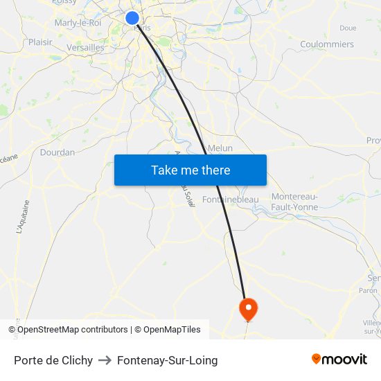 Porte de Clichy to Fontenay-Sur-Loing map