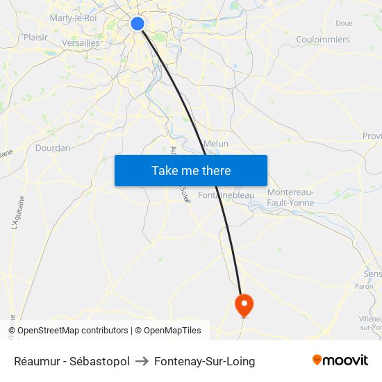 Réaumur - Sébastopol to Fontenay-Sur-Loing map