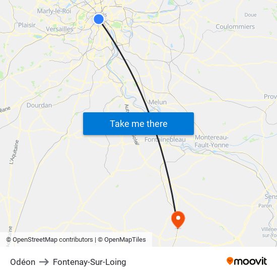 Odéon to Fontenay-Sur-Loing map