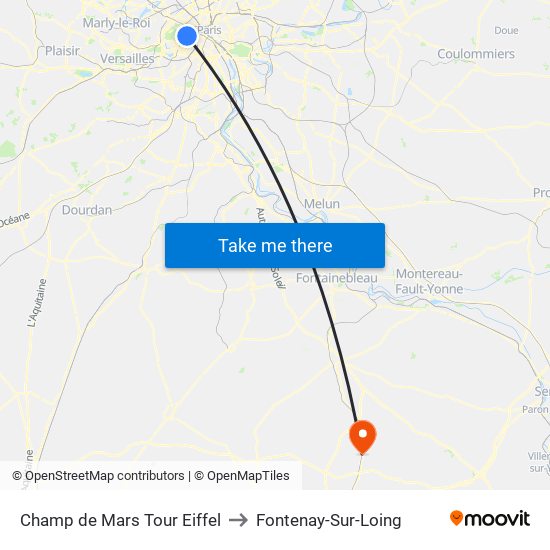 Champ de Mars Tour Eiffel to Fontenay-Sur-Loing map