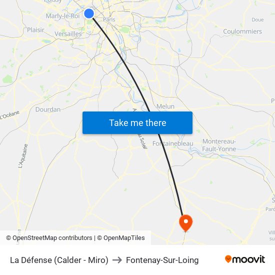 La Défense (Calder - Miro) to Fontenay-Sur-Loing map