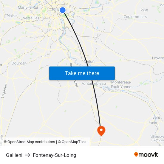 Gallieni to Fontenay-Sur-Loing map