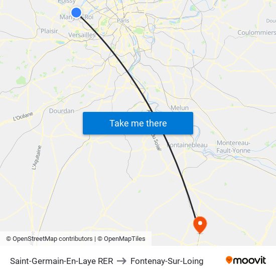 Saint-Germain-En-Laye RER to Fontenay-Sur-Loing map