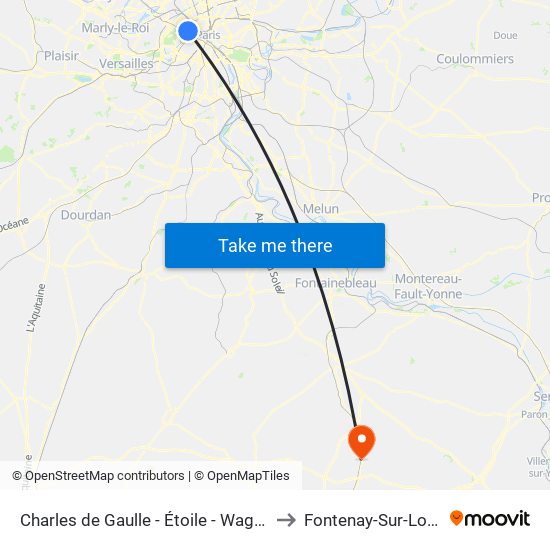 Charles de Gaulle - Étoile - Wagram to Fontenay-Sur-Loing map