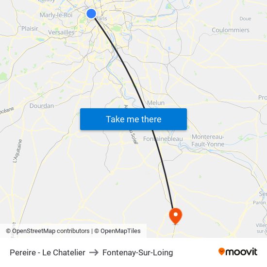 Pereire - Le Chatelier to Fontenay-Sur-Loing map