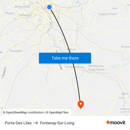 Porte Des Lilas to Fontenay-Sur-Loing map