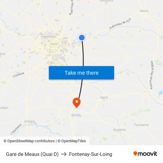 Gare de Meaux (Quai D) to Fontenay-Sur-Loing map