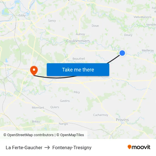 La Ferte-Gaucher to Fontenay-Tresigny map