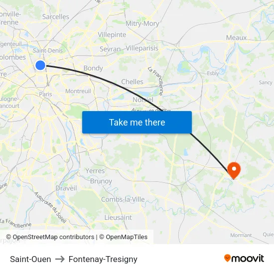 Saint-Ouen to Fontenay-Tresigny map