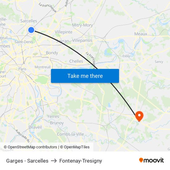 Garges - Sarcelles to Fontenay-Tresigny map