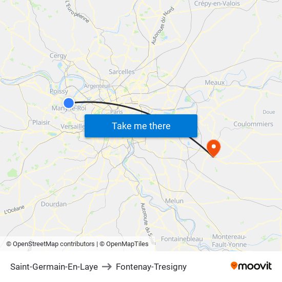 Saint-Germain-En-Laye to Fontenay-Tresigny map