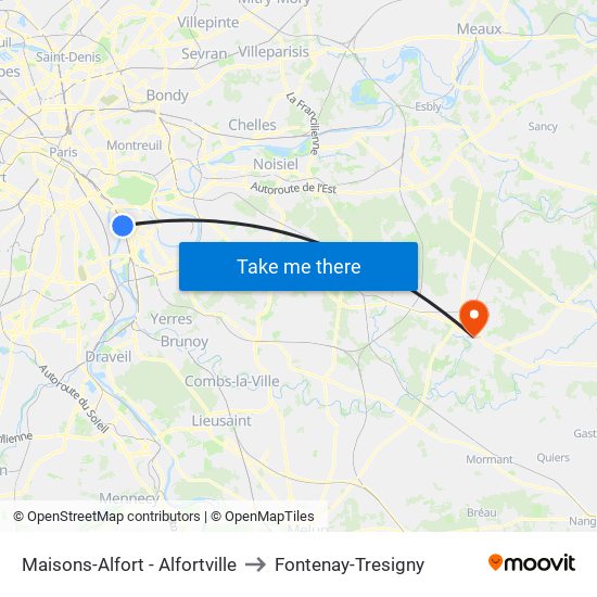 Maisons-Alfort - Alfortville to Fontenay-Tresigny map