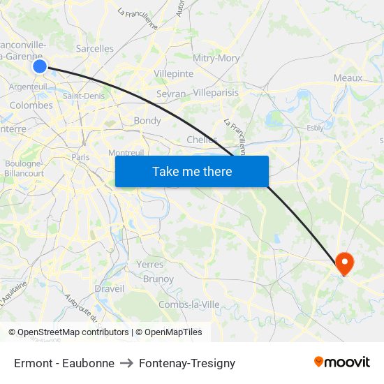 Ermont - Eaubonne to Fontenay-Tresigny map