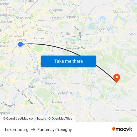 Luxembourg to Fontenay-Tresigny map