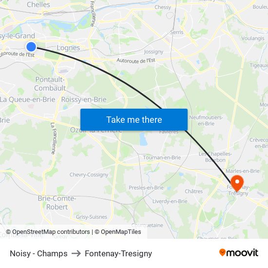 Noisy - Champs to Fontenay-Tresigny map