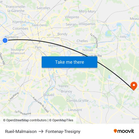 Rueil-Malmaison to Fontenay-Tresigny map