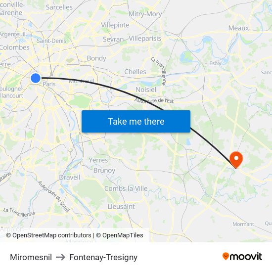 Miromesnil to Fontenay-Tresigny map