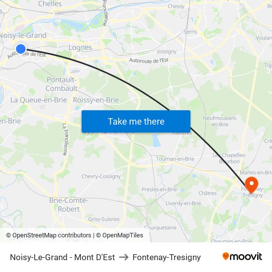 Noisy-Le-Grand - Mont D'Est to Fontenay-Tresigny map