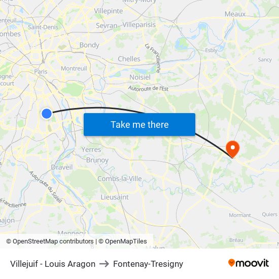 Villejuif - Louis Aragon to Fontenay-Tresigny map