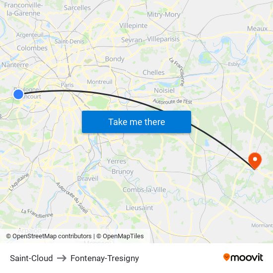 Saint-Cloud to Fontenay-Tresigny map