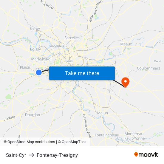 Saint-Cyr to Fontenay-Tresigny map
