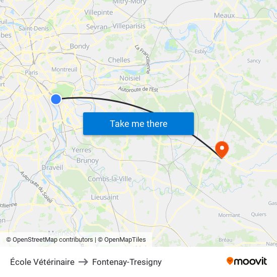 École Vétérinaire to Fontenay-Tresigny map