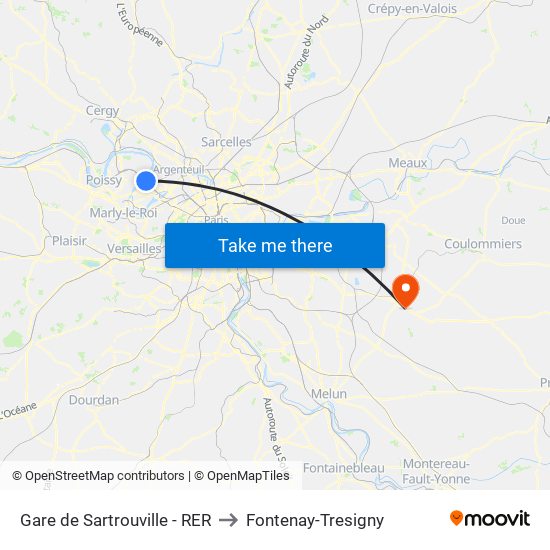 Gare de Sartrouville - RER to Fontenay-Tresigny map