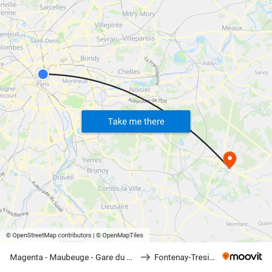 Magenta - Maubeuge - Gare du Nord to Fontenay-Tresigny map