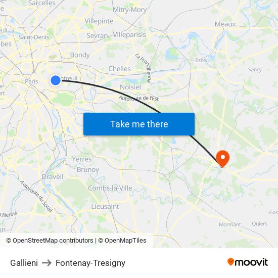 Gallieni to Fontenay-Tresigny map