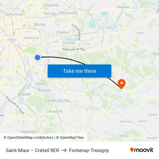 Saint-Maur – Créteil RER to Fontenay-Tresigny map