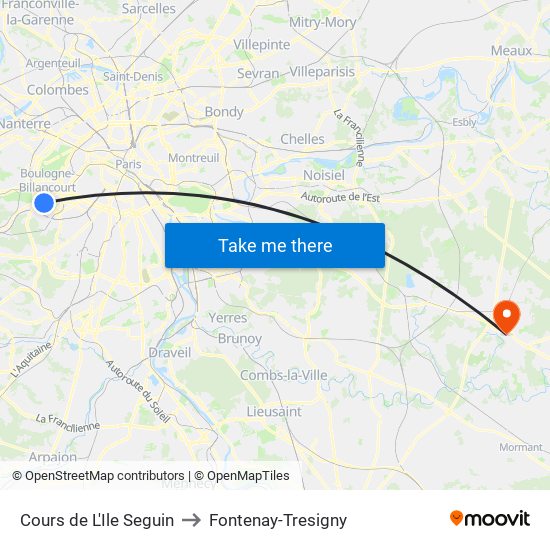 Cours de L'Ile Seguin to Fontenay-Tresigny map
