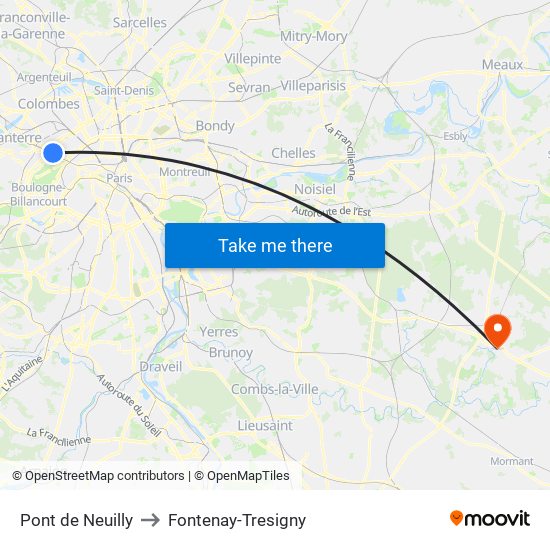 Pont de Neuilly to Fontenay-Tresigny map