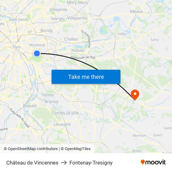 Château de Vincennes to Fontenay-Tresigny map