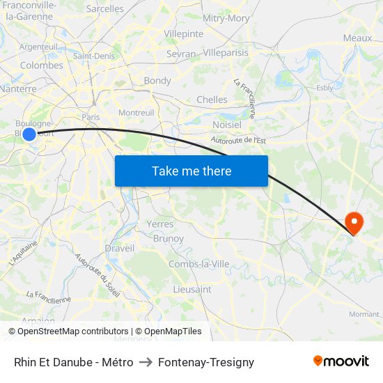 Rhin Et Danube - Métro to Fontenay-Tresigny map