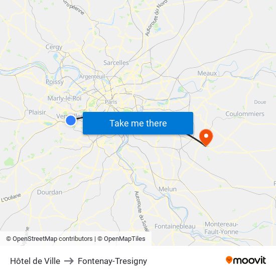 Hôtel de Ville to Fontenay-Tresigny map