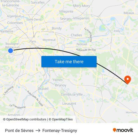 Pont de Sèvres to Fontenay-Tresigny map