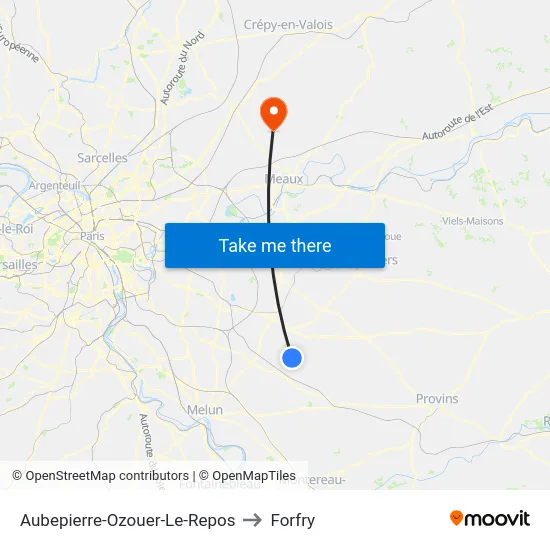 Aubepierre-Ozouer-Le-Repos to Forfry map
