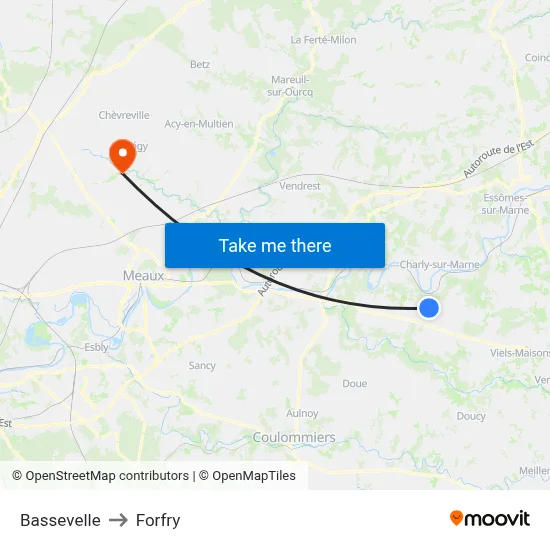 Bassevelle to Forfry map